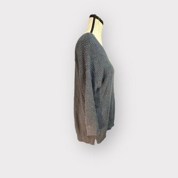 Womens Ann Taylor Loft L Blue Grey Half Turtleneck Shoulder Button Sweater Large - Picture 8 of 9